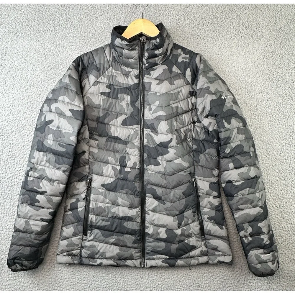 Columbia Powder Lite Puffer Jacket Womens Large Camo Omni-Heat Insulated WK1498